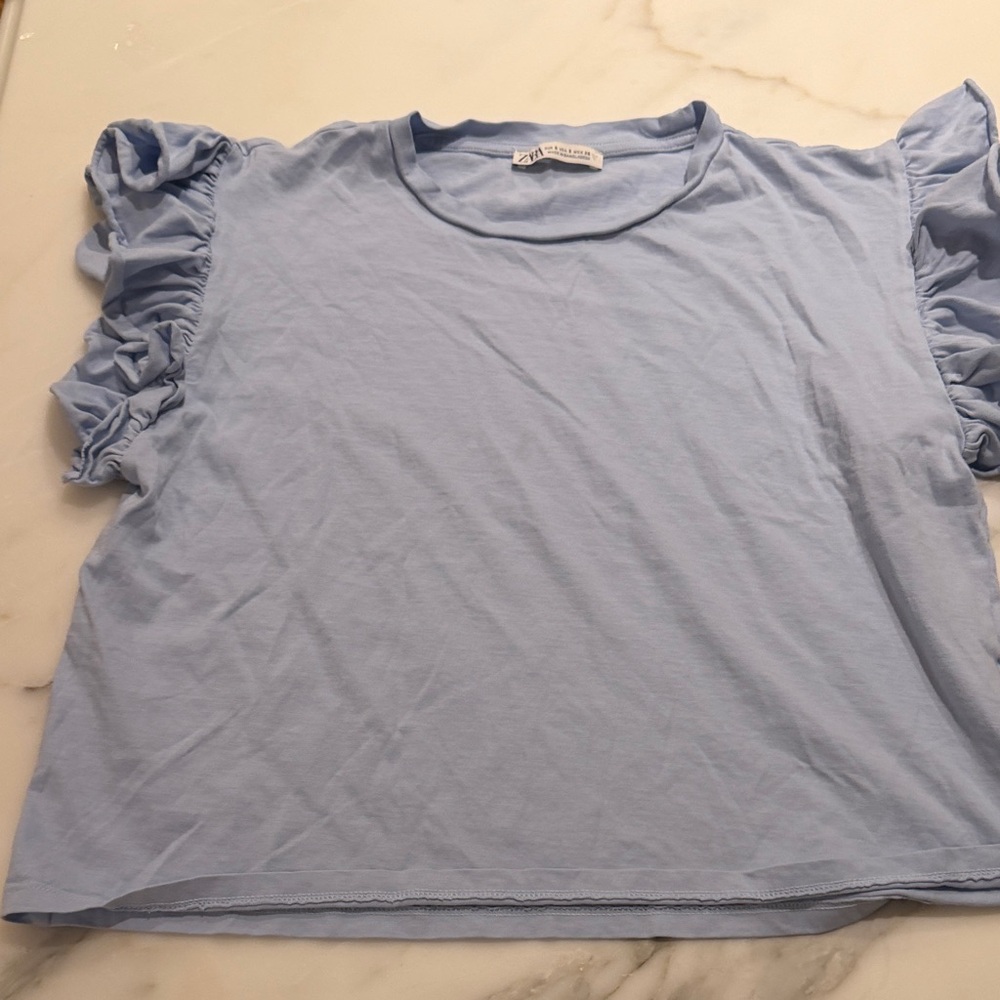 Light Blue Ruffled Sleeve Top